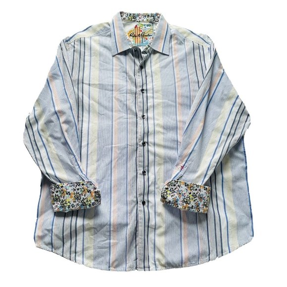 Robert Graham LS Button Up Shirt Striped Floral Cuffs Classic Fit XXXL 3XL Men - Picture 1 of 8